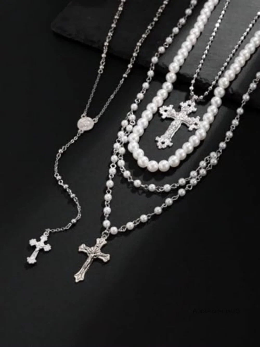Layered Cross Necklace Set for Unisex Gothic Punk Jewelry with Rhinestone